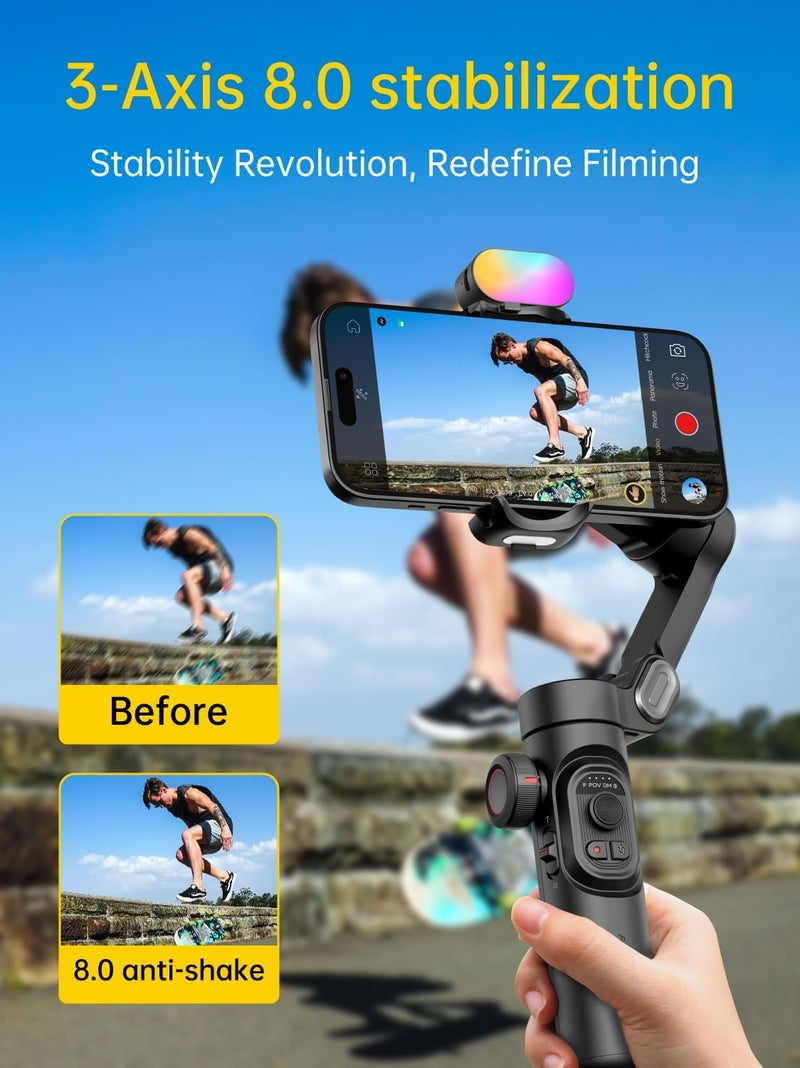 AOCHUAN 3-Axis Gimbal Stabilizer for iPhone Gimbal with RGB Magnetic Fill Light Upgraded Face Tracking Focus Wheel Foldable Smartphone for iPhone/Android Phone Stabilizer Vlog Recording Smart XE Kit - Image 3